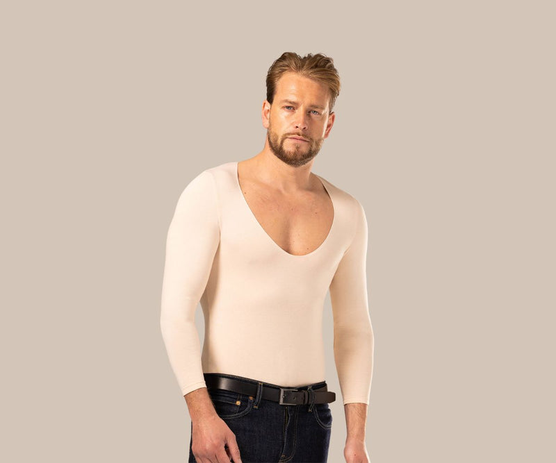 Man wearing men's long sleeve vest / undershirt in nude