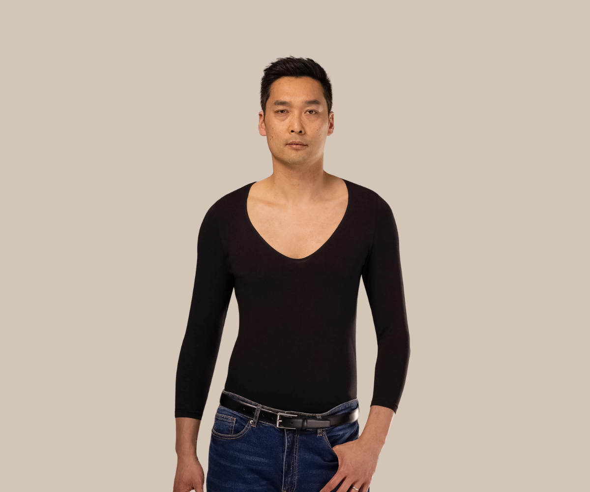 Man wearing black long sleeve vest for men