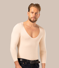 White male in nude coloured men’s sweatproof undershirt